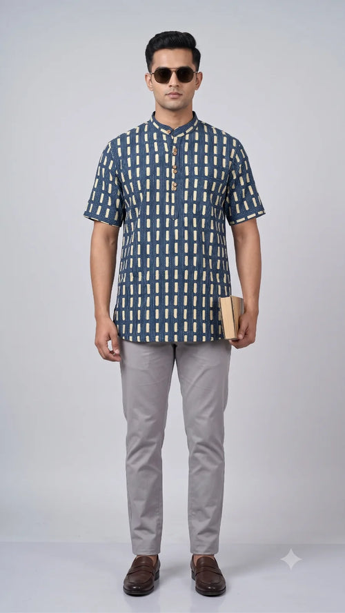 Hand Block Printed Half Sleeve Short Kurta K-07