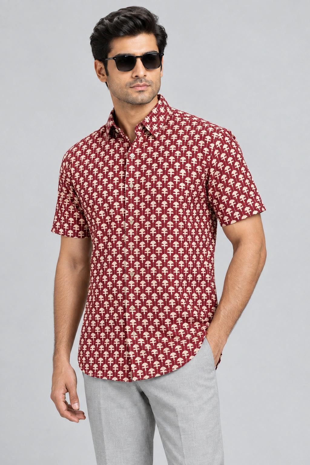 Hand Block Printed Short Sleeve Shirt K-13