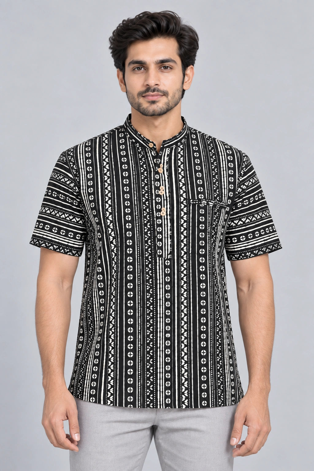 Hand Block Printed Half Sleeve Short Kurta K-09