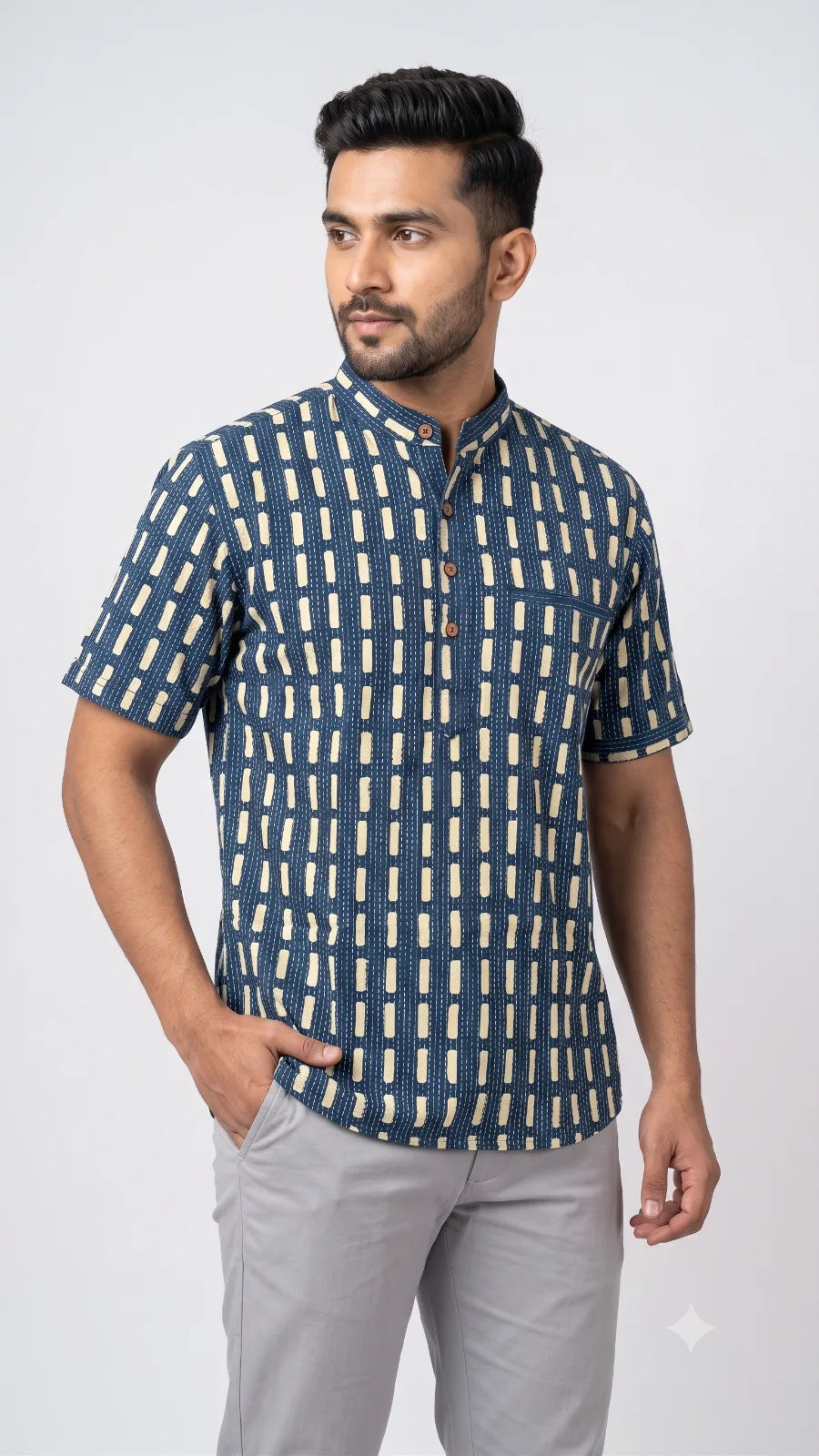 Hand Block Printed Half Sleeve Short Kurta K-07