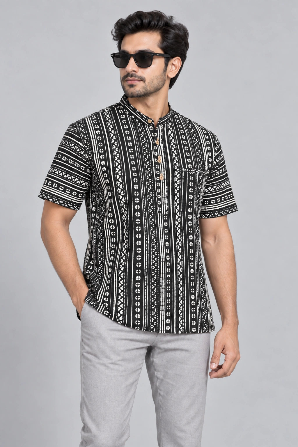 Hand Block Printed Half Sleeve Short Kurta K-09