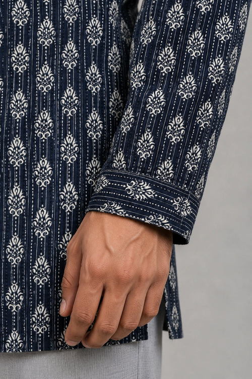 Hand Block Printed Full Sleeve Short Kurta K-11