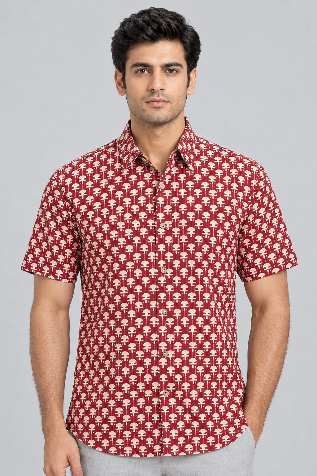 Hand Block Printed Short Sleeve Shirt K-13