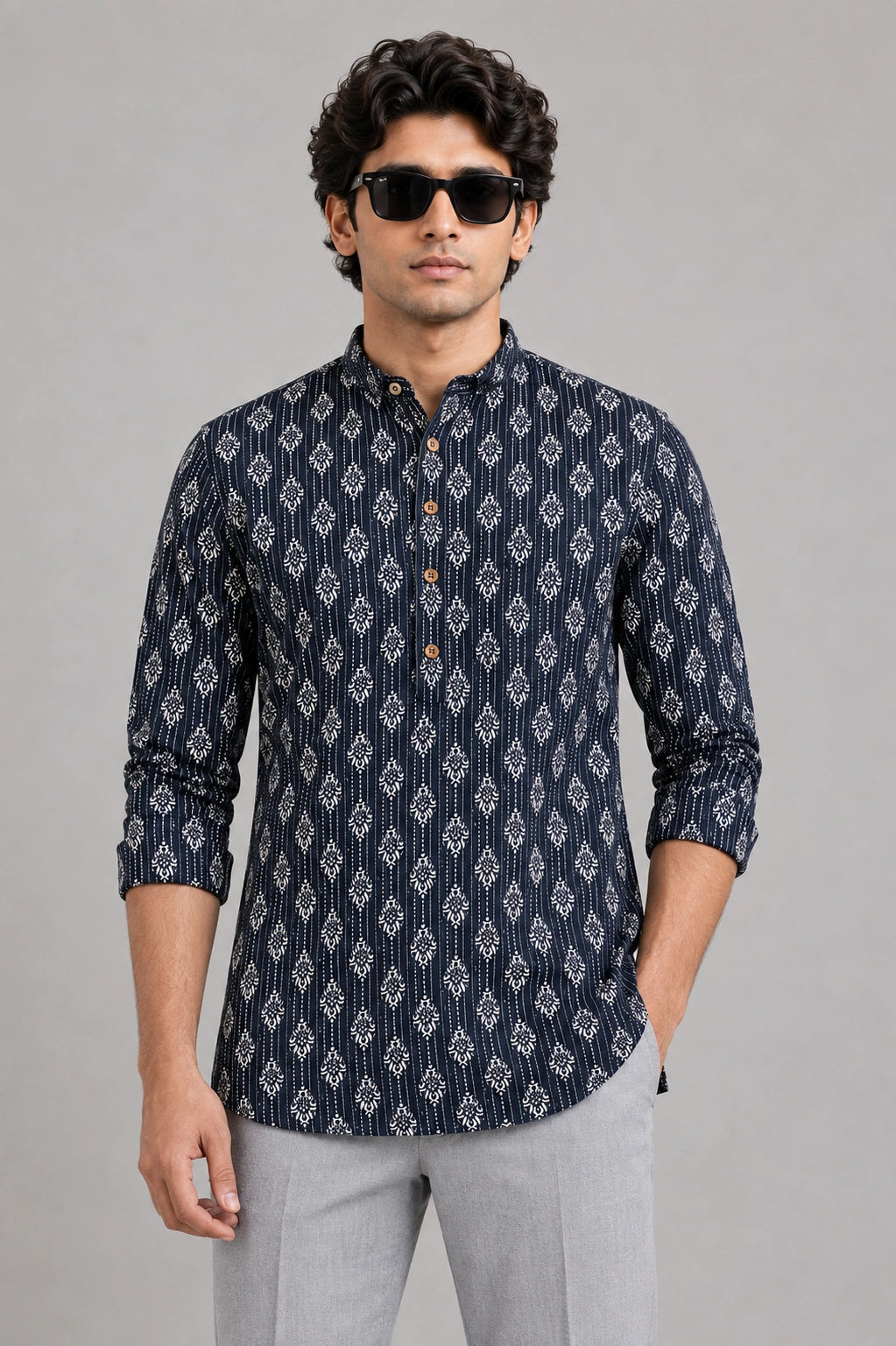 Hand Block Printed Full Sleeve Short Kurta K-11