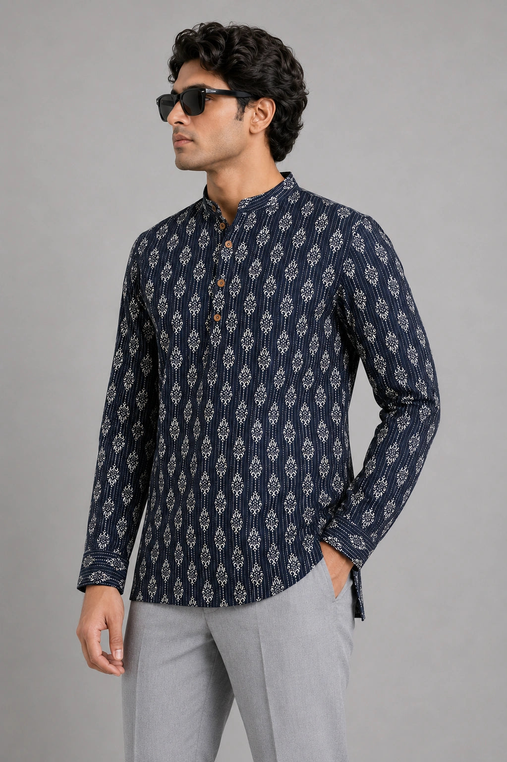 Hand Block Printed Full Sleeve Short Kurta K-11