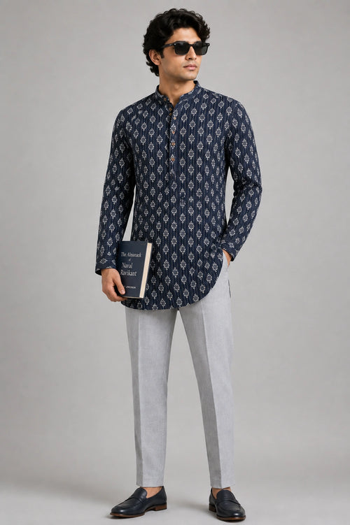 Hand Block Printed Full Sleeve Short Kurta K-11